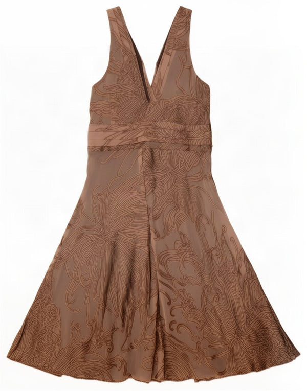 Principles Womens Sleeveless A-Line Dress UK 14 Large Brown Floral Viscose