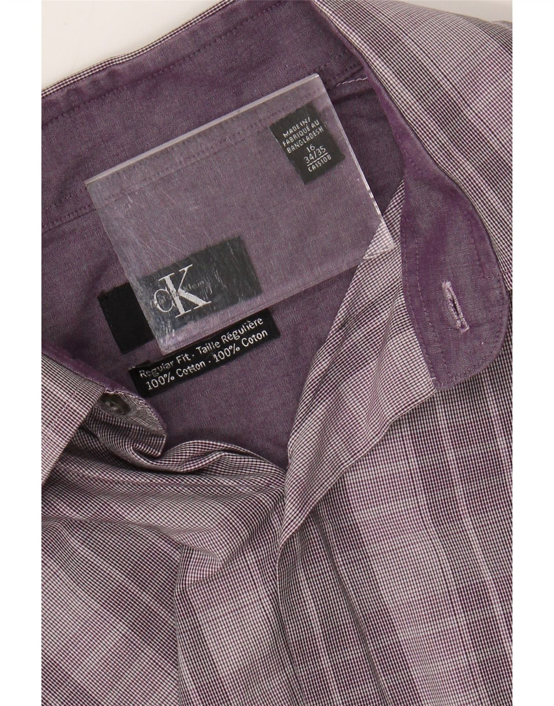 CALVIN KLEIN Camicia da uomo vestibilità regolare taglia 16 grande cotone a quadri viola