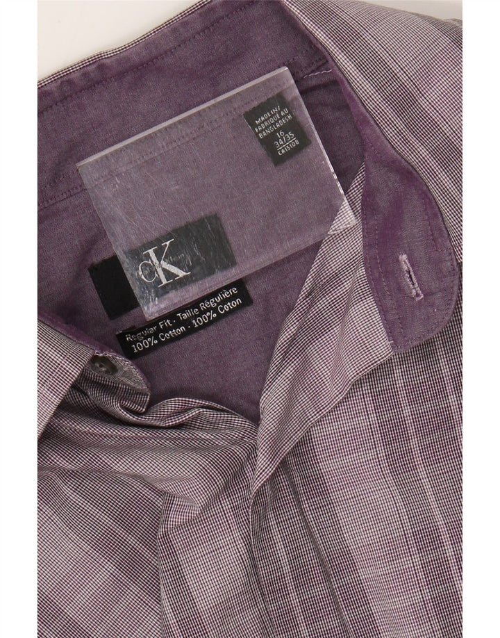 CALVIN KLEIN Camicia da uomo vestibilità regolare taglia 16 grande cotone a quadri viola