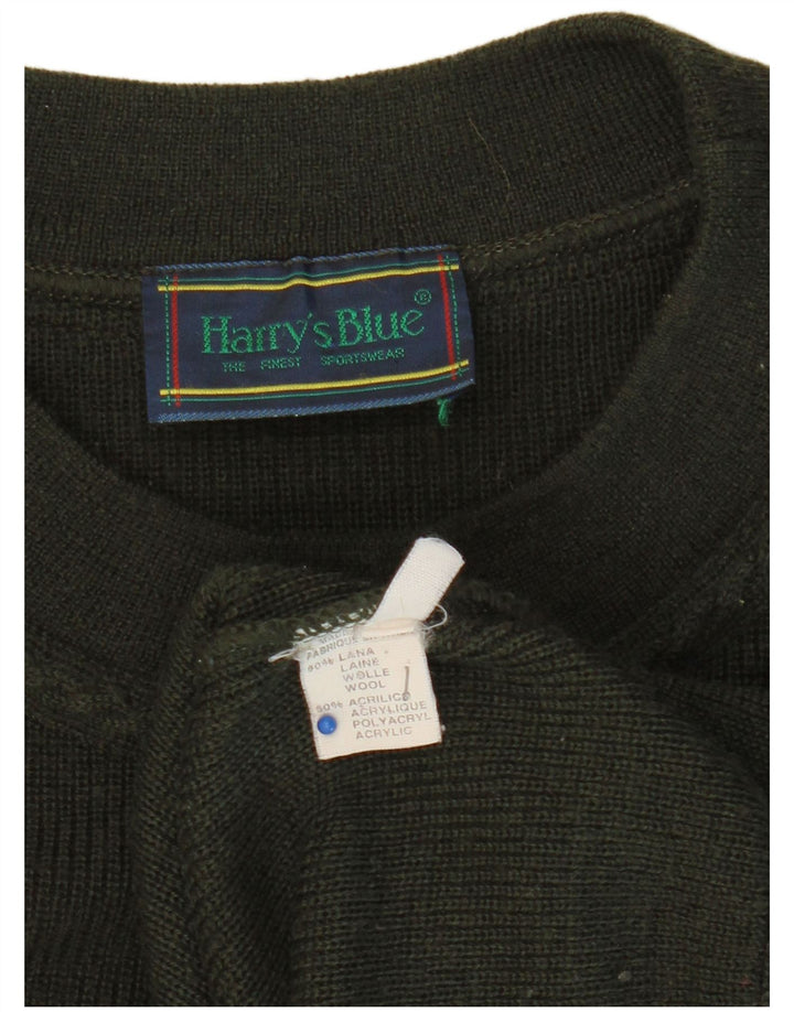 Maglione maglione girocollo da uomo VINTAGE grande lana kaki