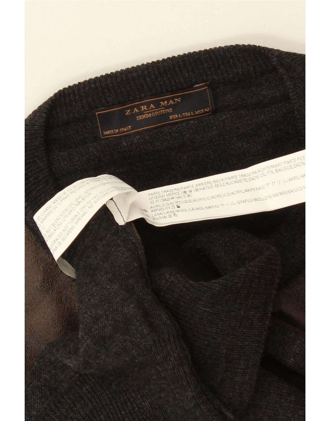Maglione ZARA da uomo girocollo, grande, in acrilico color block grigio