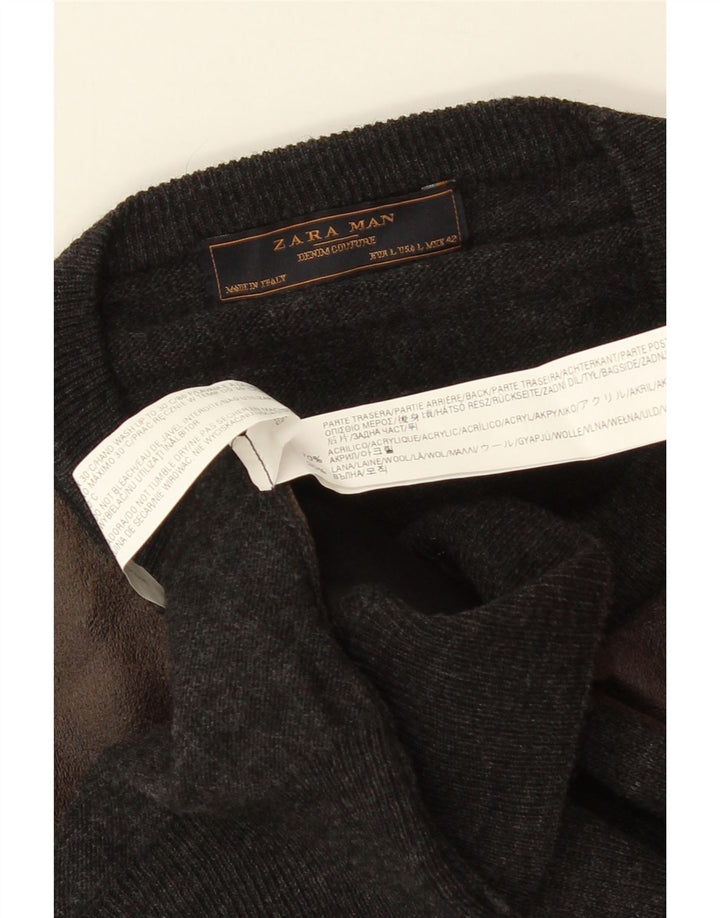 Maglione ZARA da uomo girocollo, grande, in acrilico color block grigio