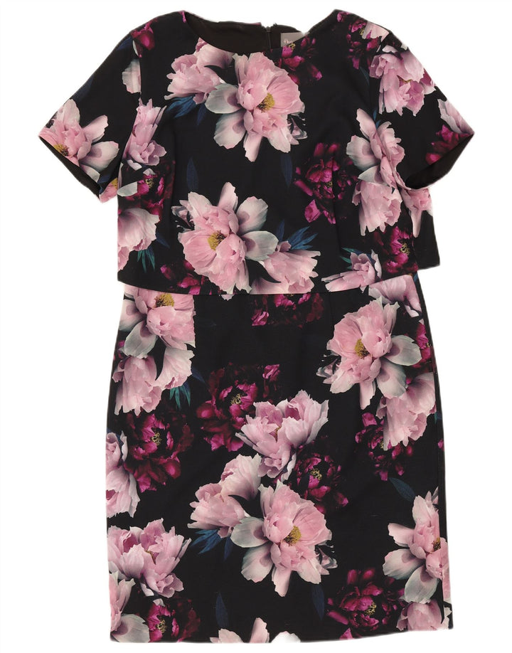 PHASE EIGHT Womens Shift Dress UK 16 Large Black Floral Polyester