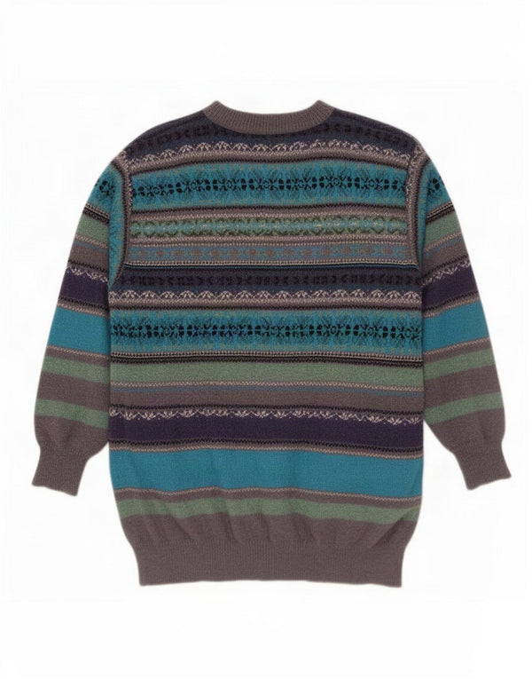 Maglione maglione girocollo da donna vintage UK 16 grandi righe multicolori