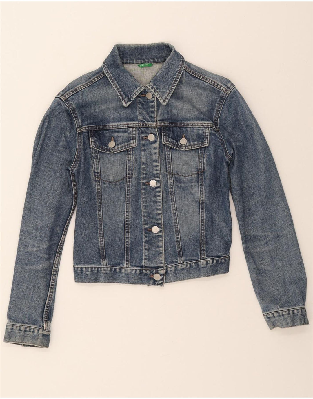 BENETTON Womens Crop Denim Jacket UK 12 Medium Blue Cotton Vintage Benetton and Second-Hand Benetton from Messina Hembry 