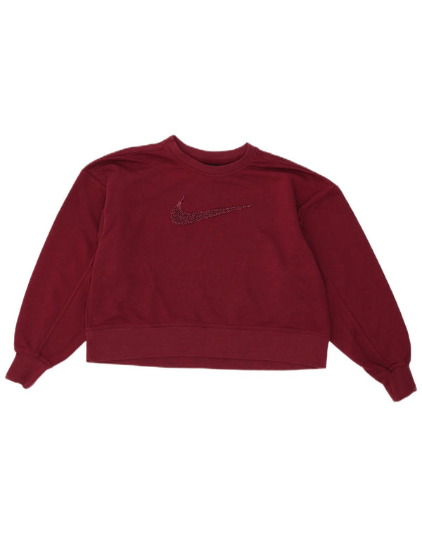 Felpa oversize con grafica Nike da donna, maglione UK 10, piccola, in cotone bordeaux