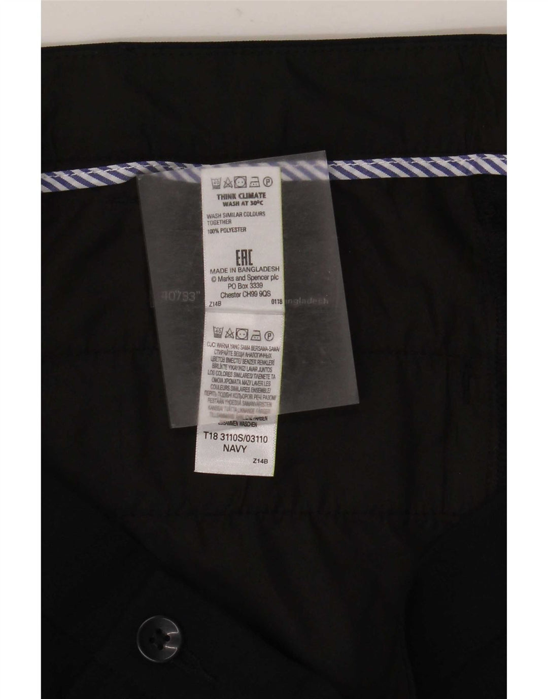 Pantaloni chino slim da uomo Marks & Spencer W40 L33 poliestere blu navy