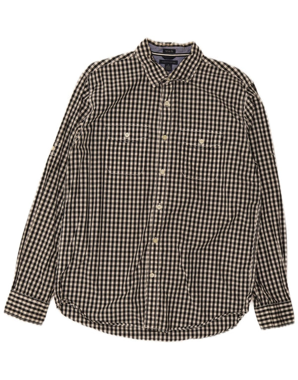 Tommy Hilfiger Mens trim fit Shirt Medium Black Gingham Cotton