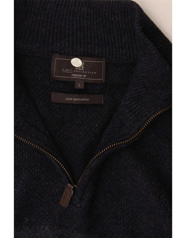 Maglione da uomo Marks & Spencer con zip e collo grande color block blu navy