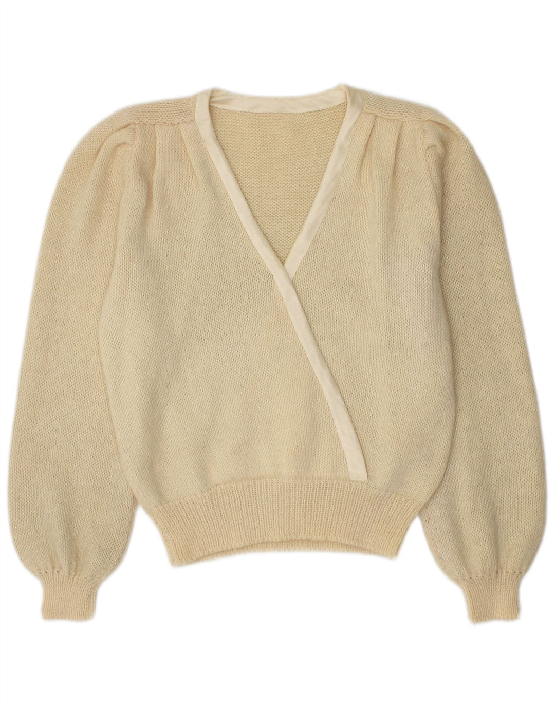 Maglione vintage da donna con scollo a V UK 14 Beige medio