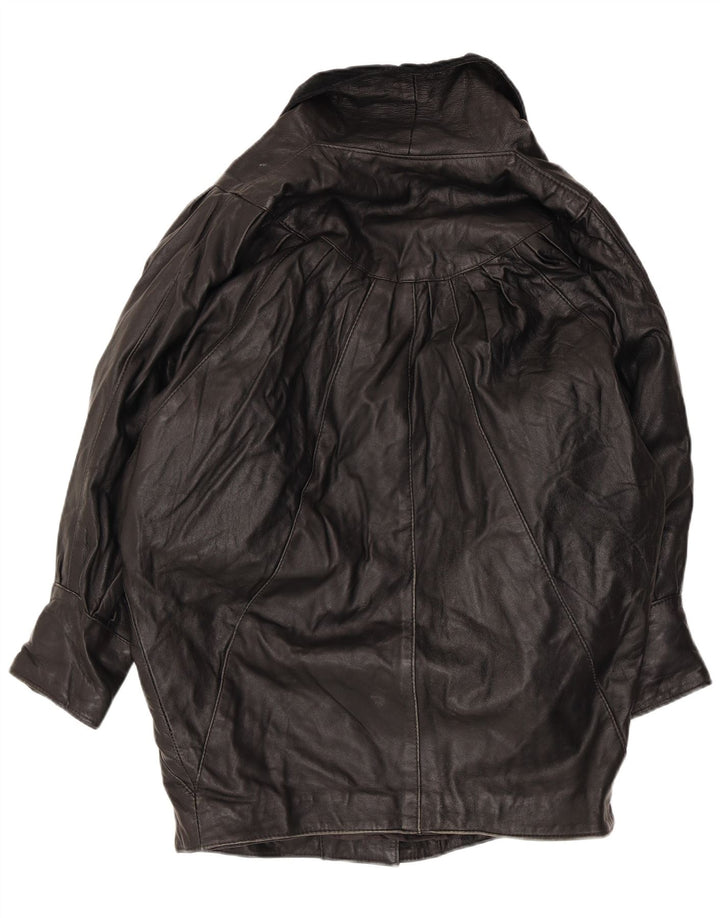 Cappotto vintage in pelle di pipistrello da donna UK 16 grande nero