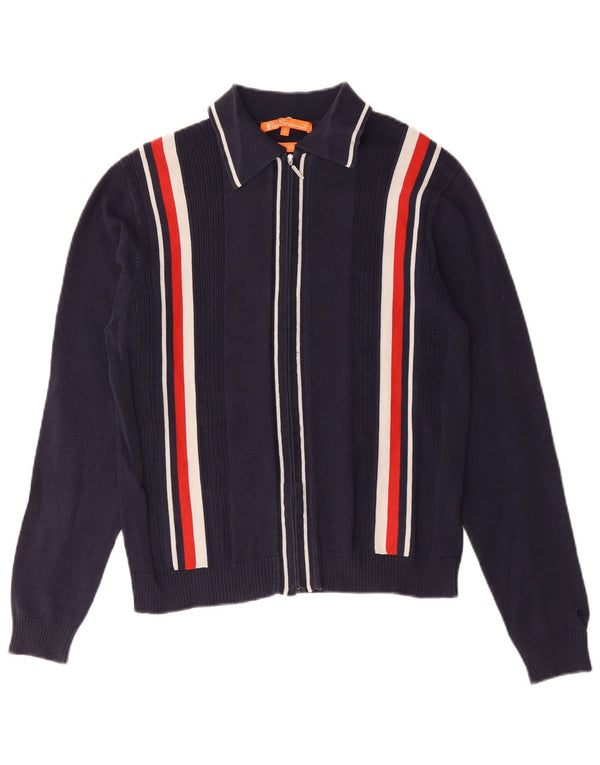 Maglione cardigan oversize da donna Ben Sherman UK 10 piccolo a righe blu navy