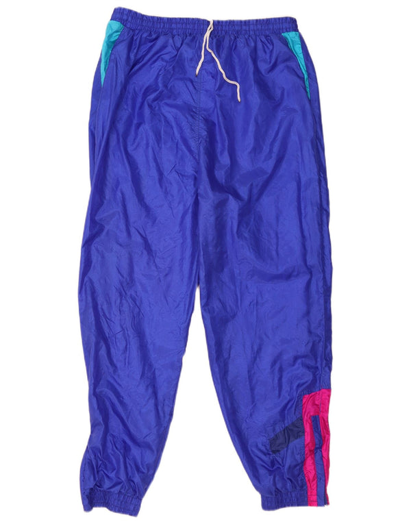 Pantaloni da tuta vintage da uomo, pantaloni da jogging, grandi, in poliammide color block blu