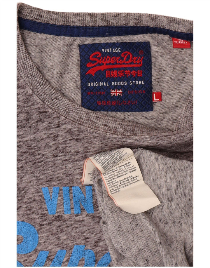 T-shirt grafica da uomo SUPERDRY Top grande in cotone chiazzato grigio