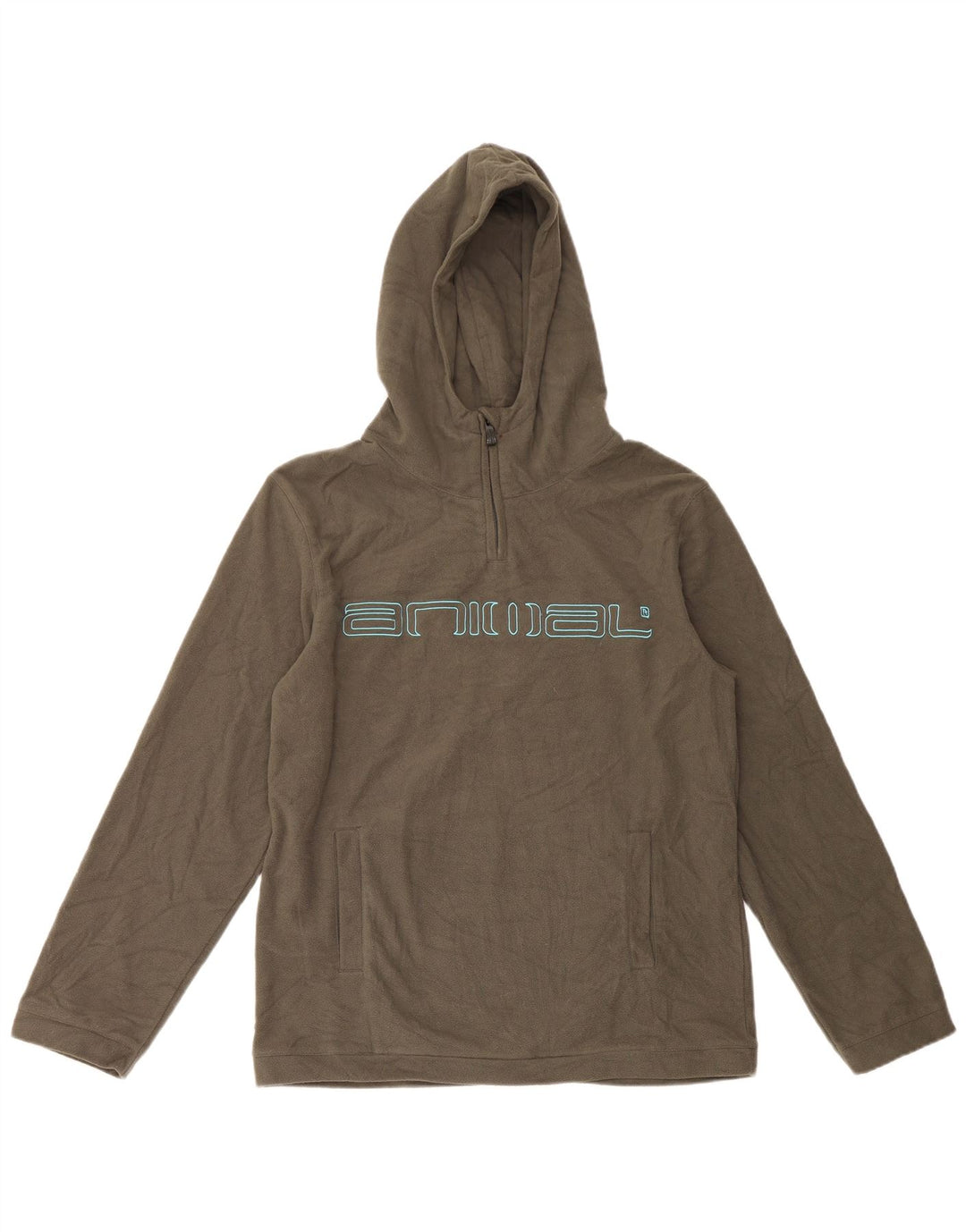 Maglione con cappuccio e zip in pile da uomo con cappuccio, poliestere medio kaki