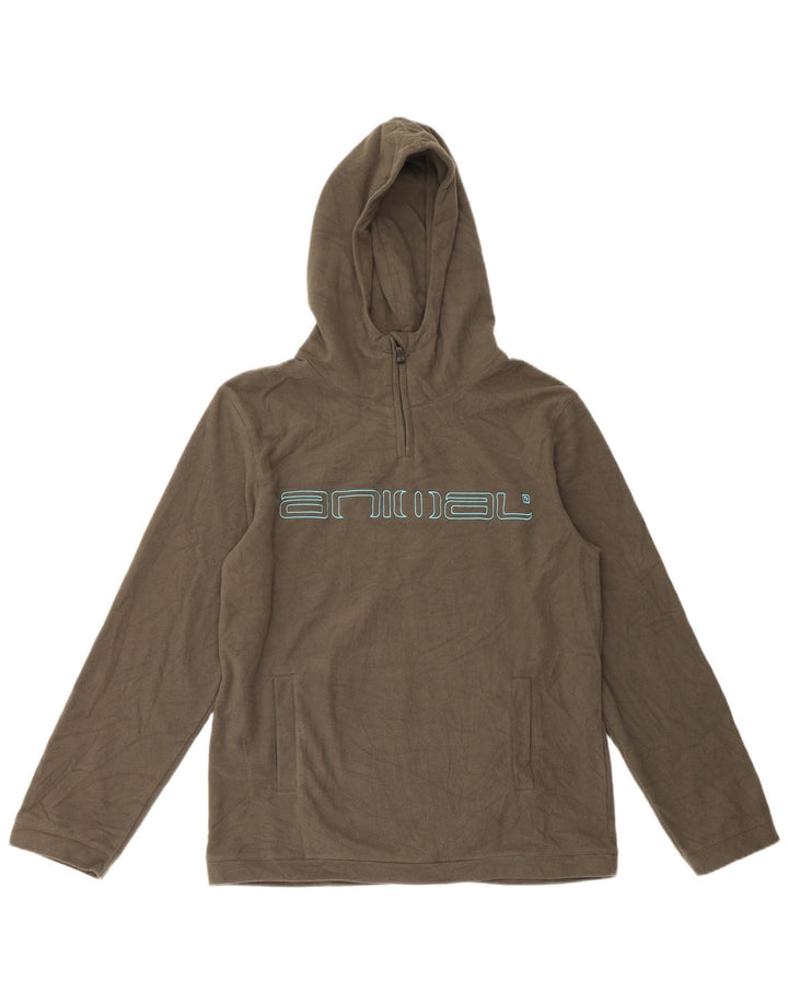 Maglione con cappuccio e zip in pile da uomo con cappuccio, poliestere medio kaki