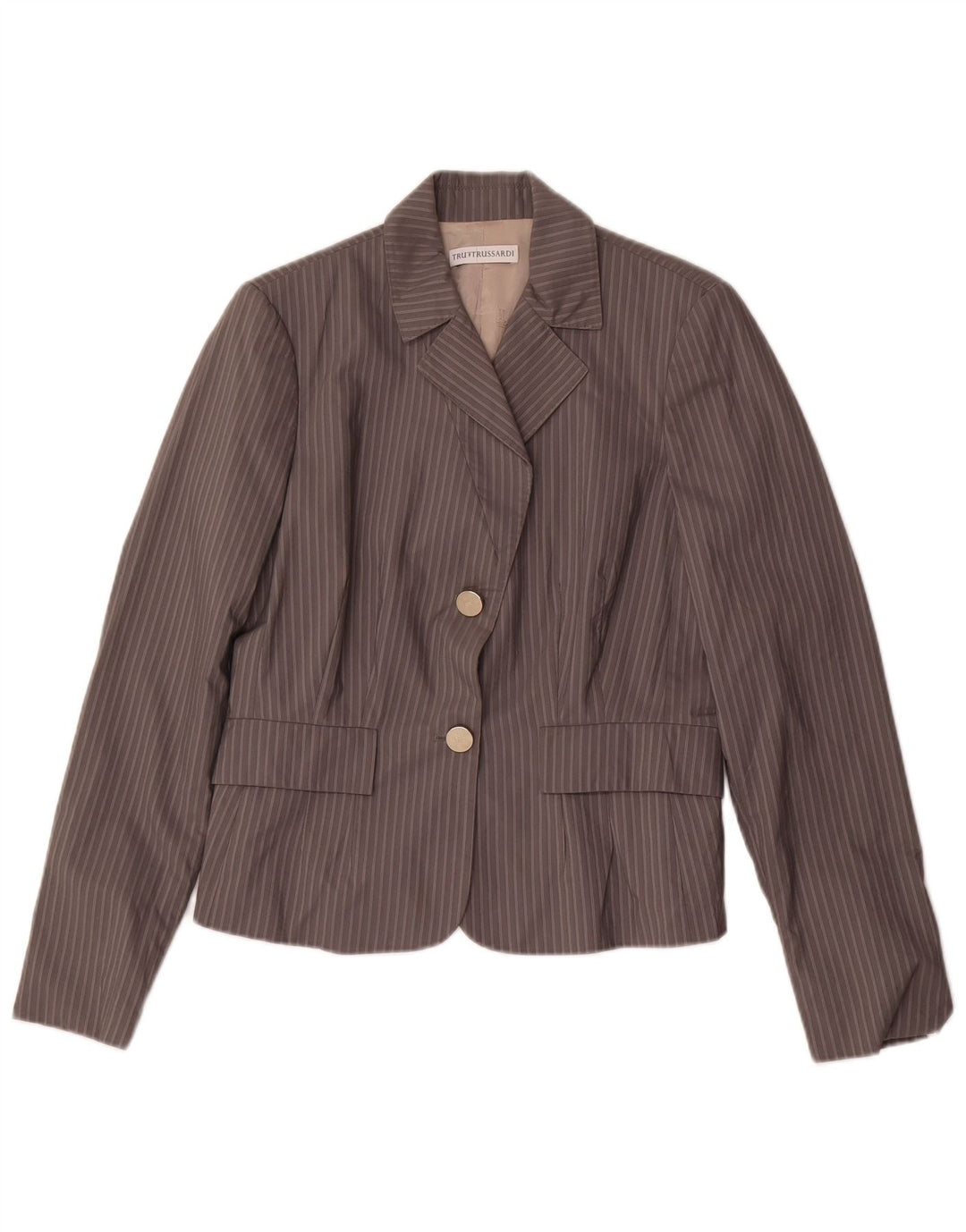 Giacca Blazer 2 Bottoni Donna TRUSSARDI IT 44 Cotone Gessato Grigio Medio