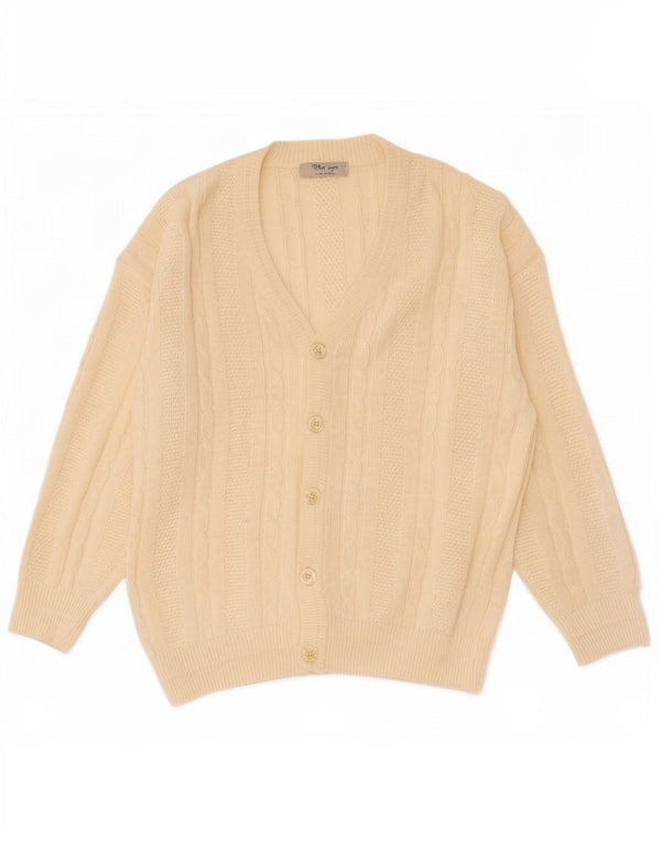 Maglione cardigan da uomo occhi azzurri in cotone bianco sporco medio