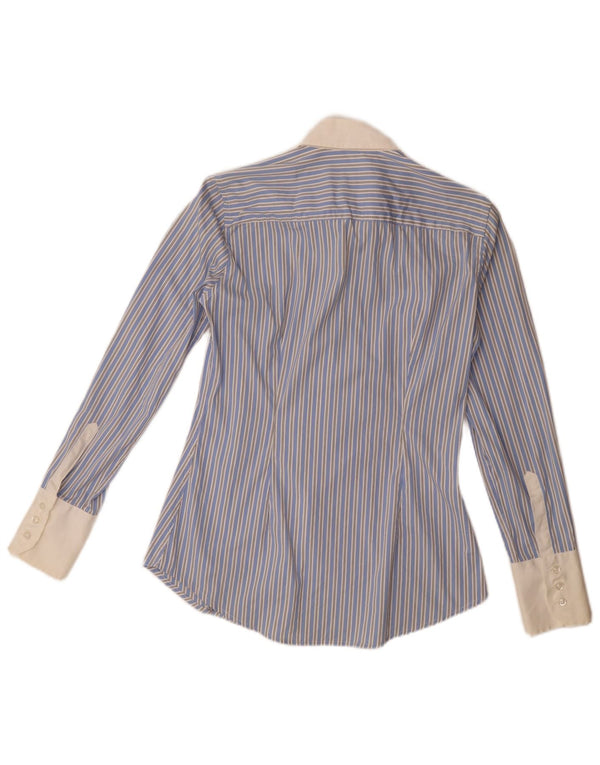 Camicia da donna Fred Perry UK 14 grande cotone gessato blu