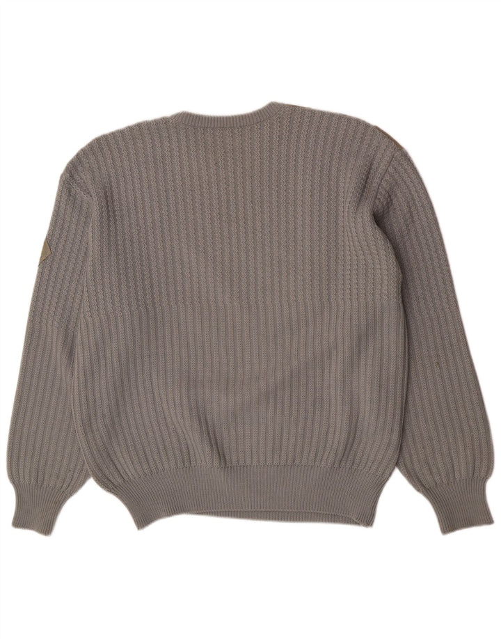 Maglione girocollo da uomo vintage in lana color block grigio grande
