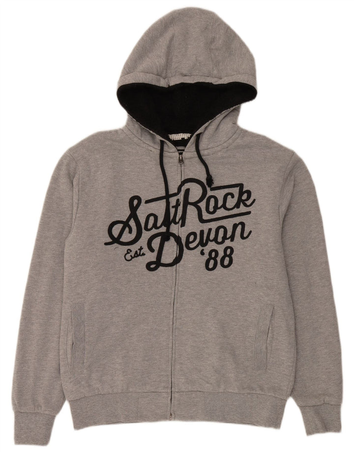 Saltrock Uomo Devon Graphic Sherpa Zip Felpa con cappuccio Maglione Grigio medio retrò