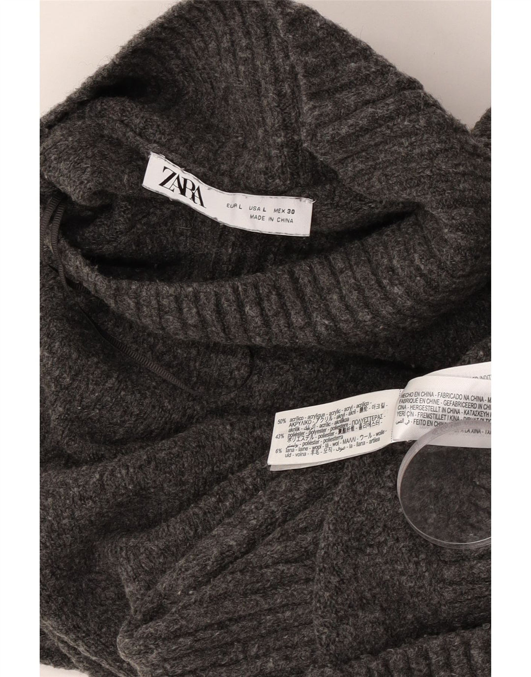 Zara Donna Maglione Corto Oversize con Collo Dolcevita UK 16 Large Grigio