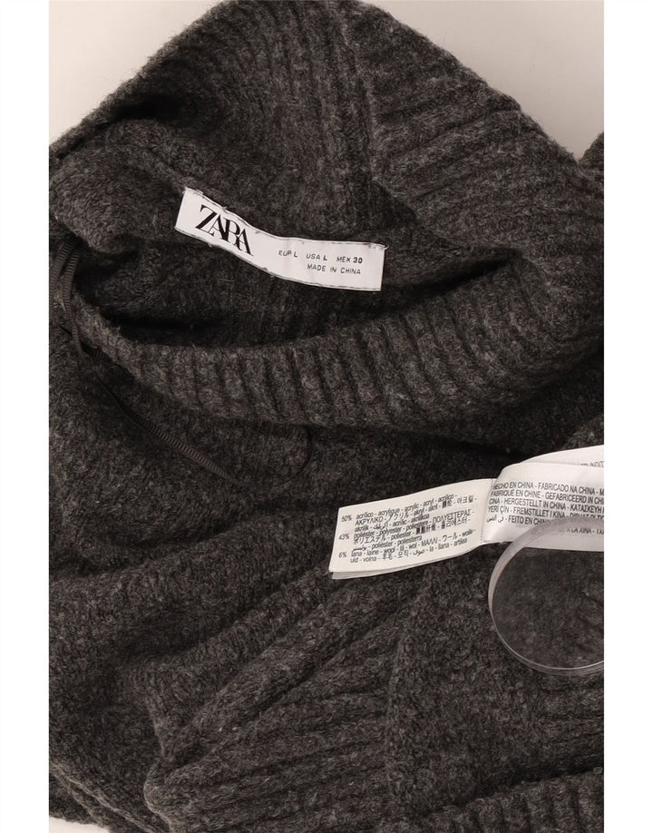 Zara Donna Maglione Corto Oversize con Collo Dolcevita UK 16 Large Grigio