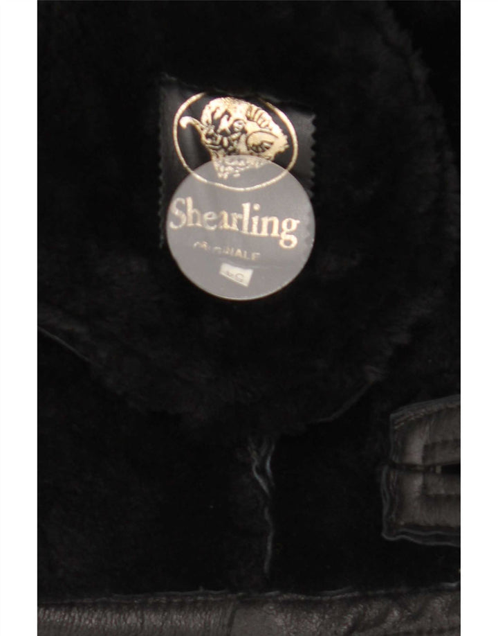 Giacca in shearling vintage da uomo IT 54 2XL Shearling nero