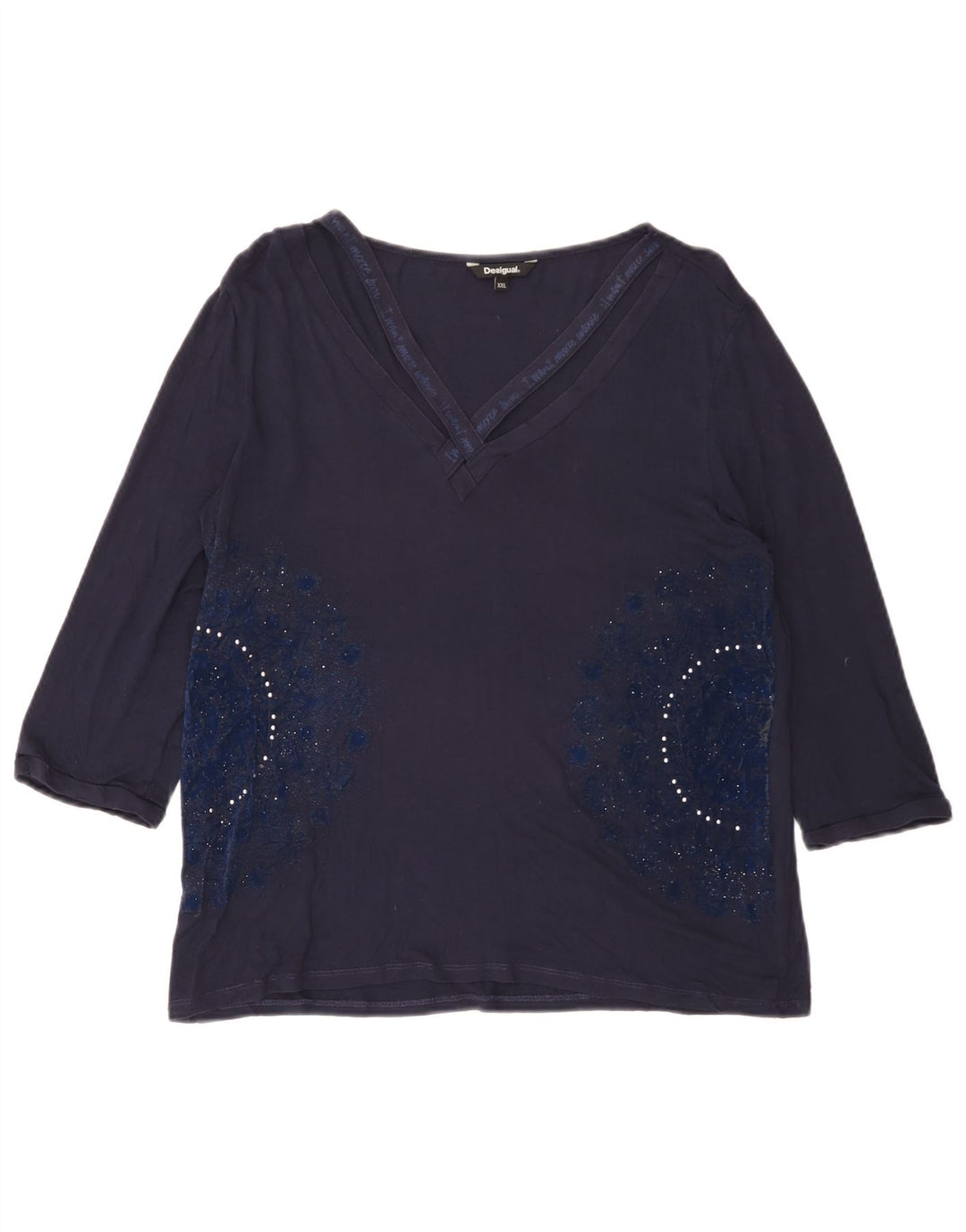 DESIGUAL Top grafico da donna manica 3/4 UK 20 2XL viscosa floreale blu navy