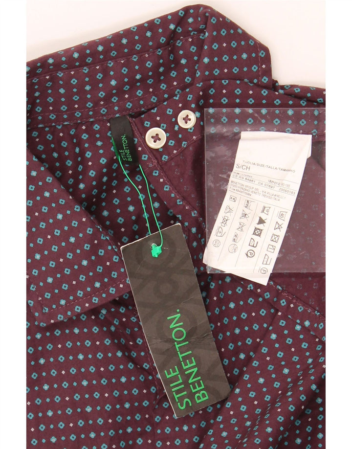 BENETTON Mens Abstract Pattern Shirt Small Burgundy Cotton Vintage Benetton and Second-Hand Benetton from Messina Hembry 