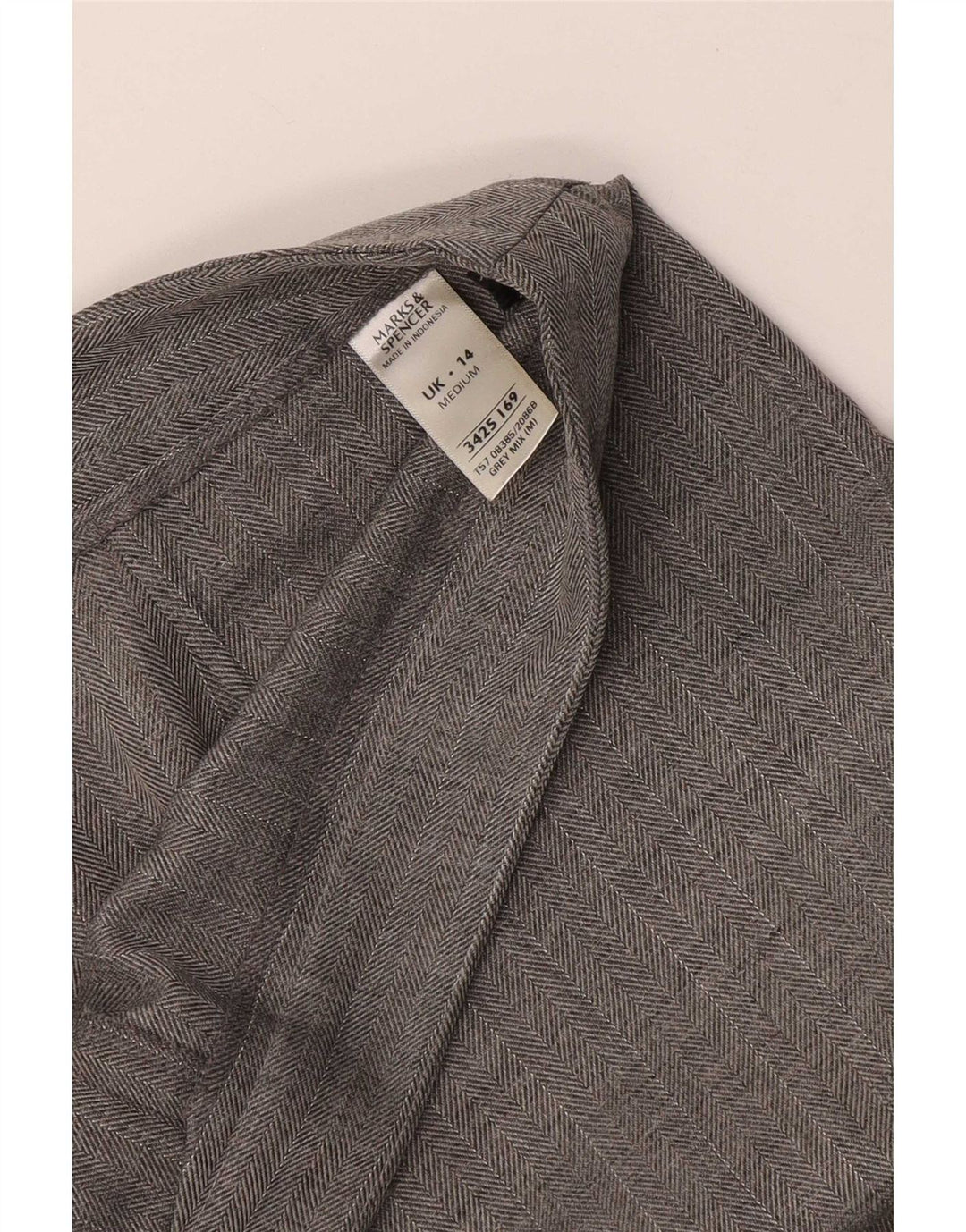 Pantaloni da abito da donna Marks & Spencer UK 14 Medium W32 L28 Grigio a spina di pesce