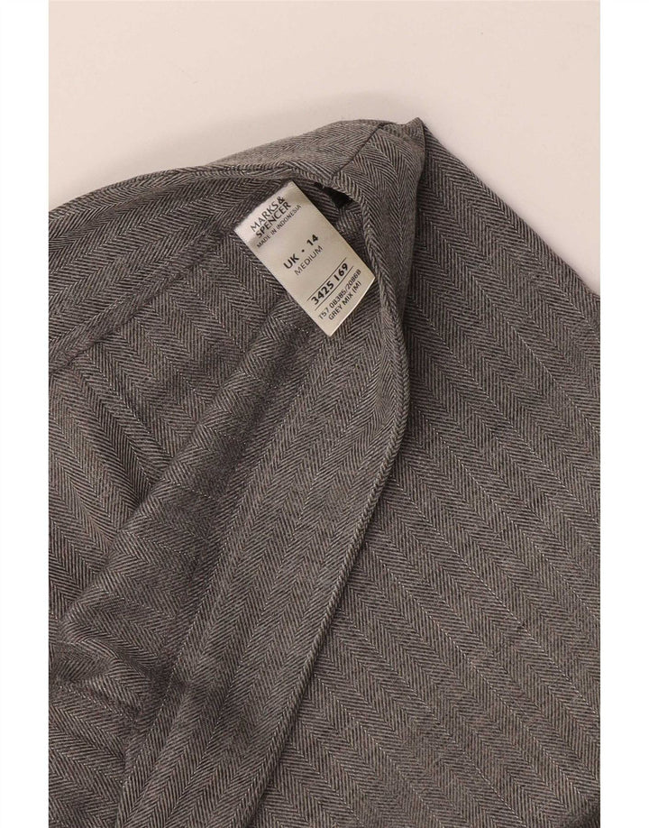 Pantaloni da abito da donna Marks & Spencer UK 14 Medium W32 L28 Grigio a spina di pesce