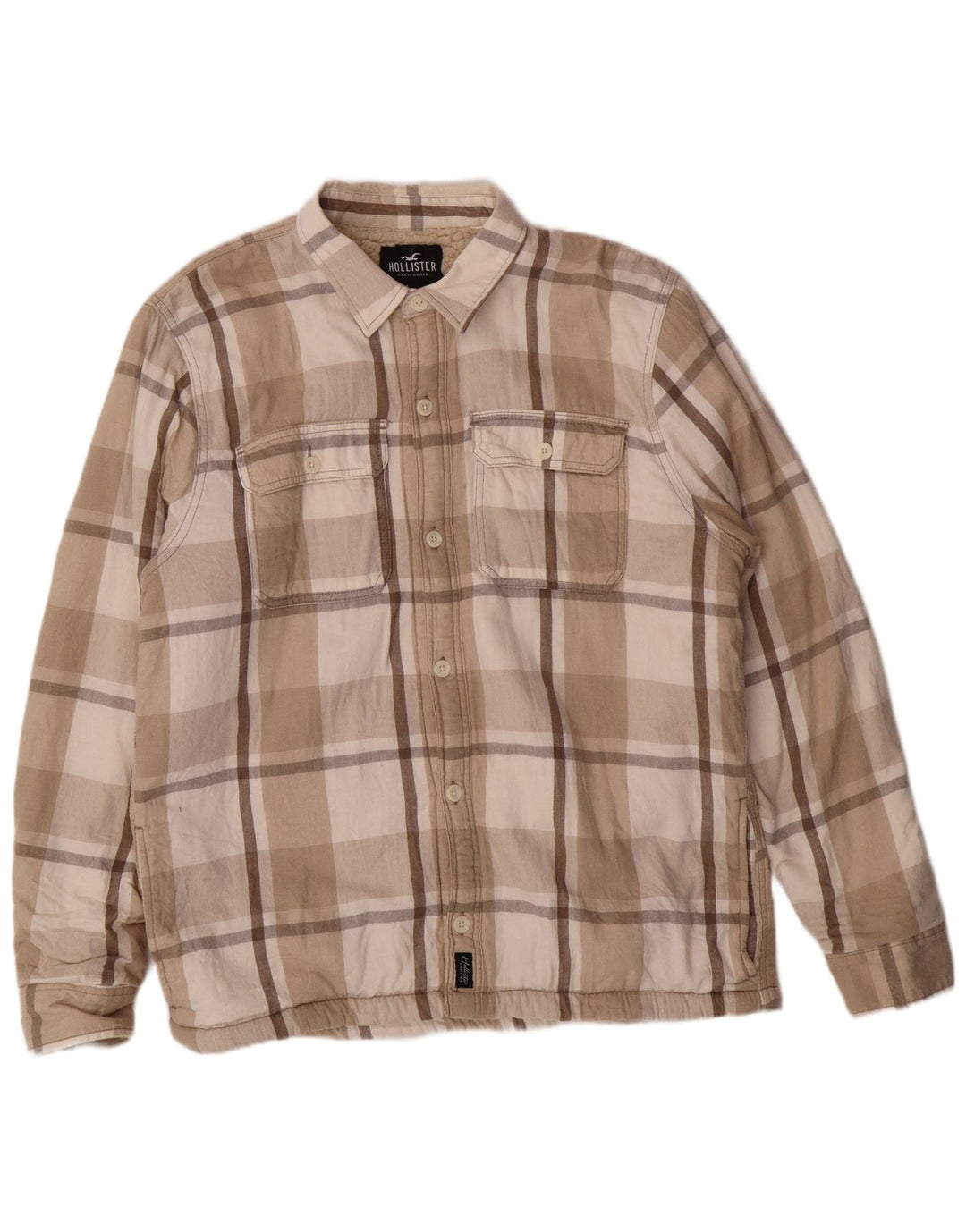 HOLLISTER Camicia da uomo in flanella da boscaiolo XL in cotone a quadri beige