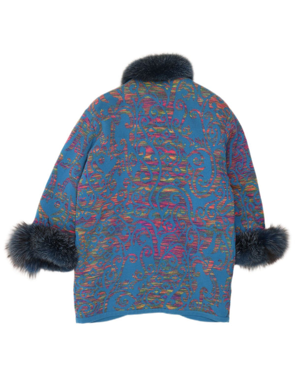 STIZZOLI Cappotto doppiopetto lavorato a maglia da donna UK 20 2XL Blu Paisley