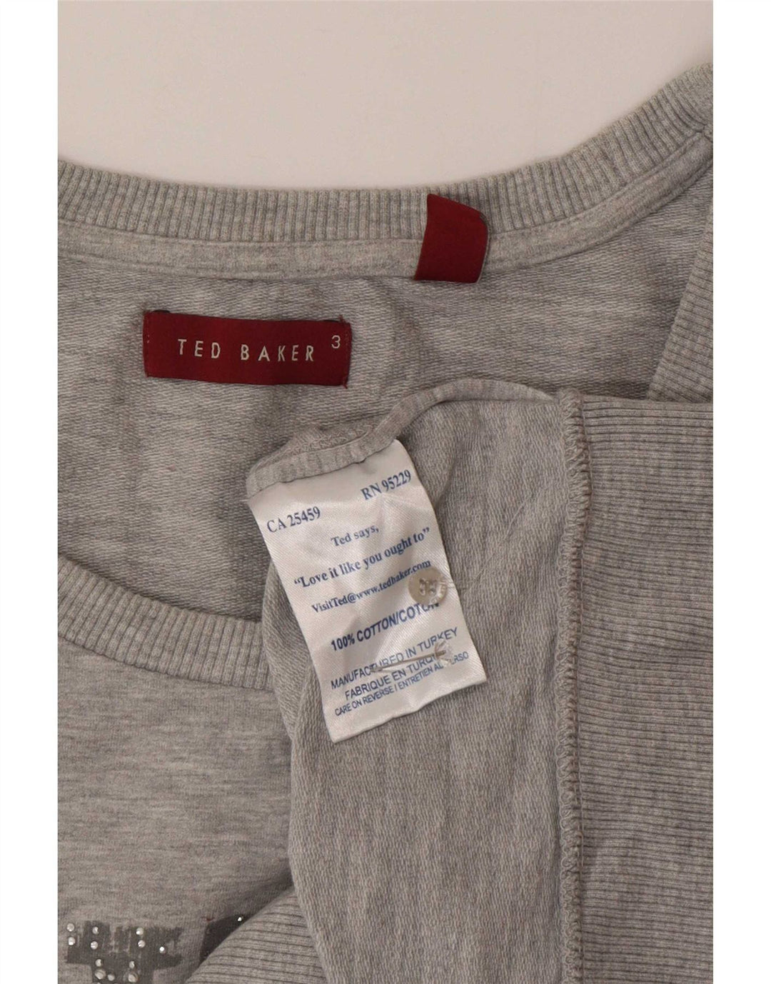 Felpa da donna a maniche corte con grafica Ted Baker taglia 3 grigio medio
