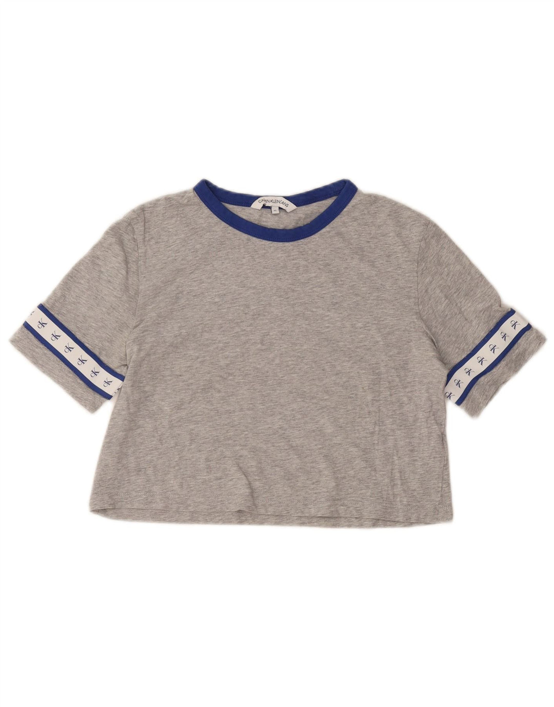 CALVIN KLEIN T-shirt corta con grafica da donna Top UK 6 XS Cotone grigio