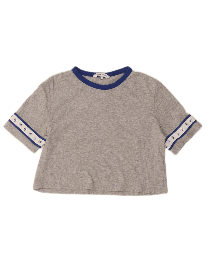 CALVIN KLEIN T-shirt corta con grafica da donna Top UK 6 XS Cotone grigio