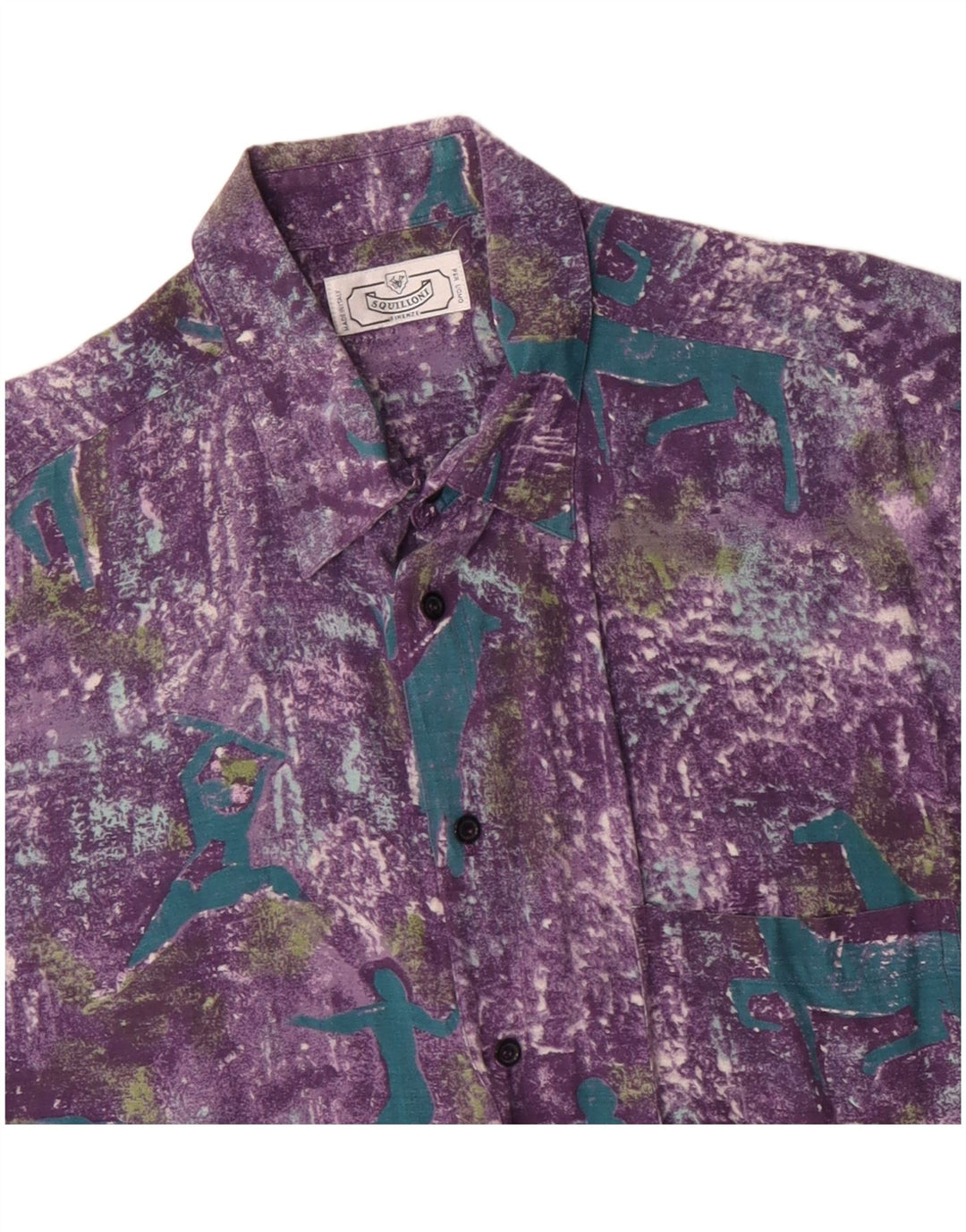 Camicia a maniche corte vintage da uomo con motivo astratto, grande in viscosa viola