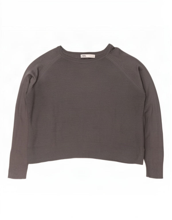 Maglione corto con scollo a barca oversize da donna Zara UK 10 piccolo grigio