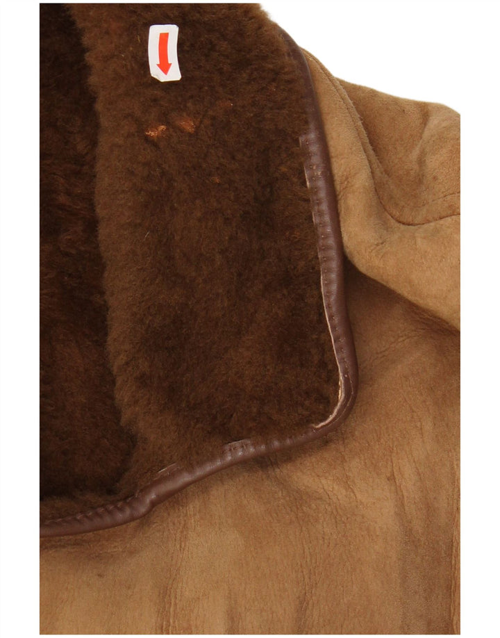 Giacca in shearling doppiopetto da uomo VINTAGE UK 36 Piccolo shearling marrone