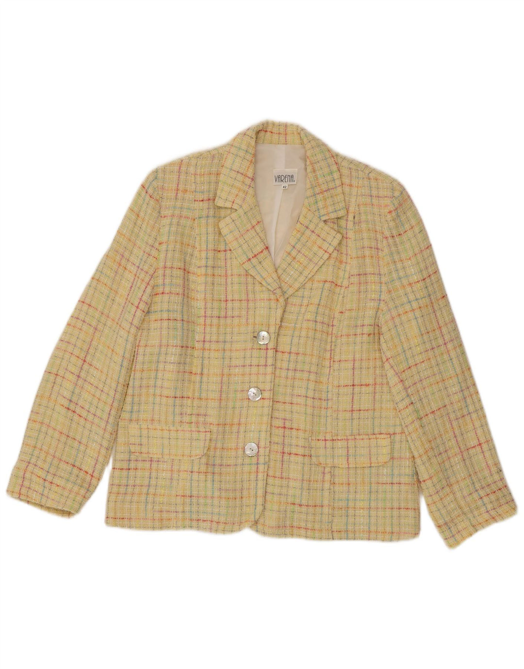 Giacca blazer vintage da donna a 3 bottoni IT 42 cotone a quadri giallo medio