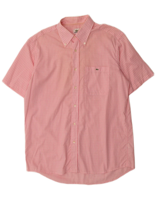 Camicia a maniche corte da uomo Lacoste taglia 42 grande in cotone a quadretti rosa