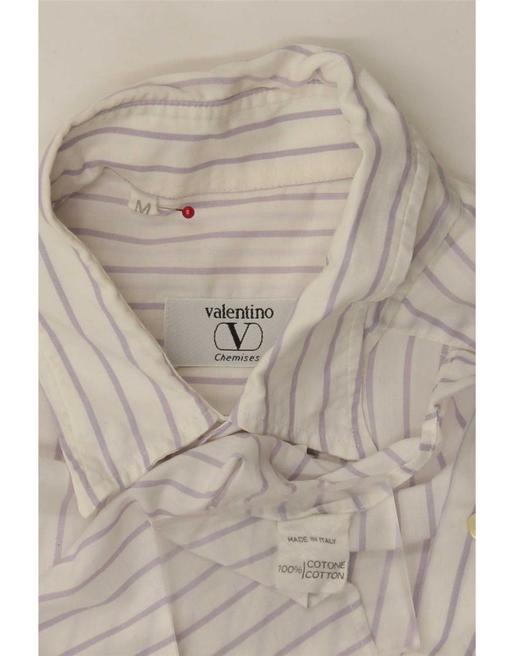 Camicia Valentino Uomo Manica Corta Cotone Rigato Medio Bianco
