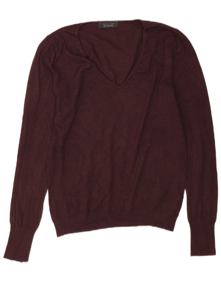 Maglione Zara da uomo con scollo a V grande in viscosa marrone