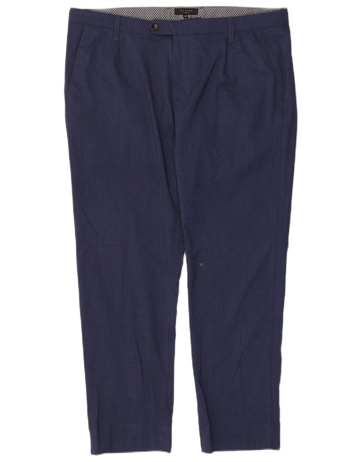 Pantaloni da abito slim da uomo Ted Baker W36 L28 poliestere blu navy