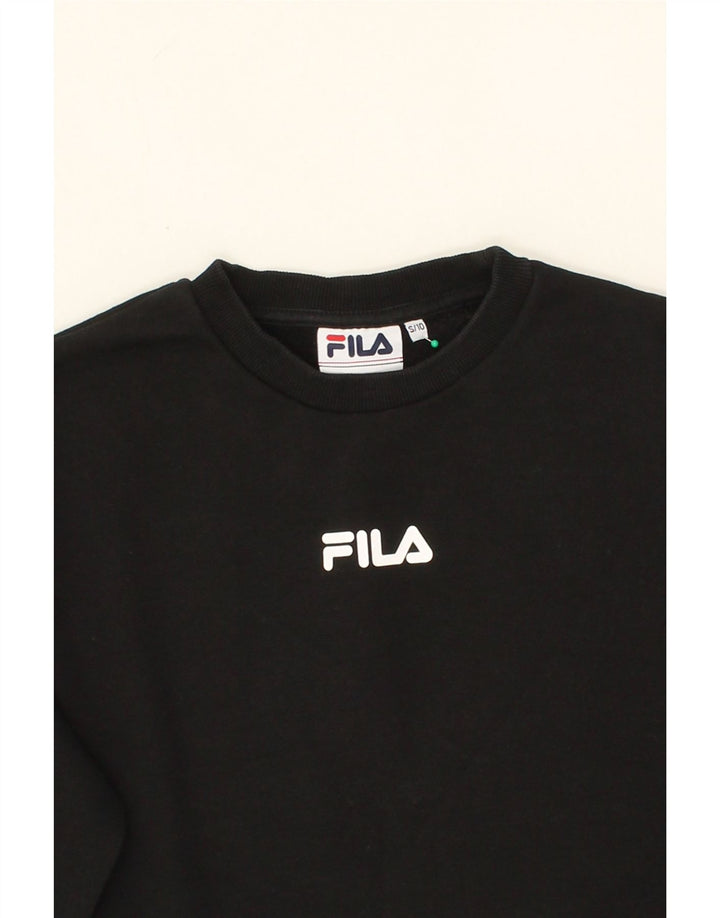 FILA Womens Oversized Crop Graphic Sweatshirt Jumper UK 10 Small Black Vintage Fila and Second-Hand Fila from Messina Hembry 