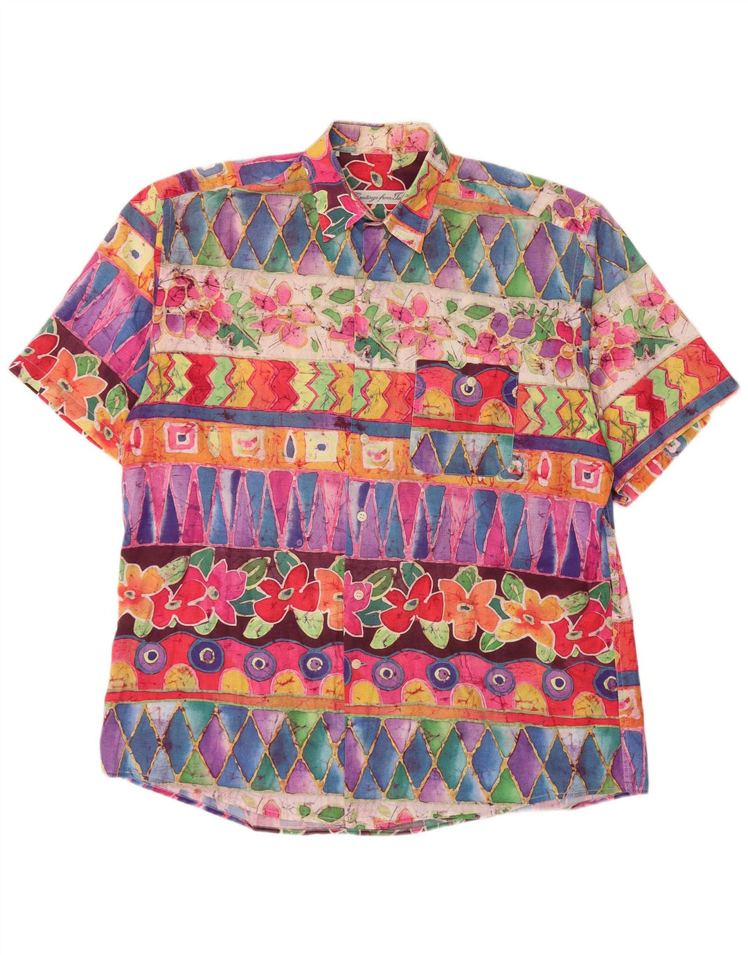 Camicia a maniche corte da uomo VINTAGE grande geometrica multicolore