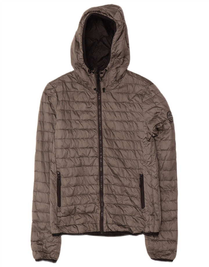 Giacca imbottita con cappuccio da donna SUPERDRY UK 10 piccola in nylon grigio