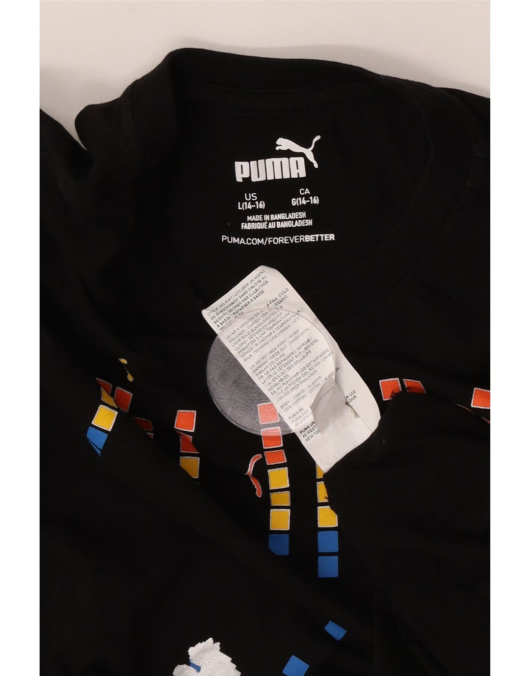 Puma Maglietta grafica da ragazzo a manica lunga 14-15 anni Large in cotone nero