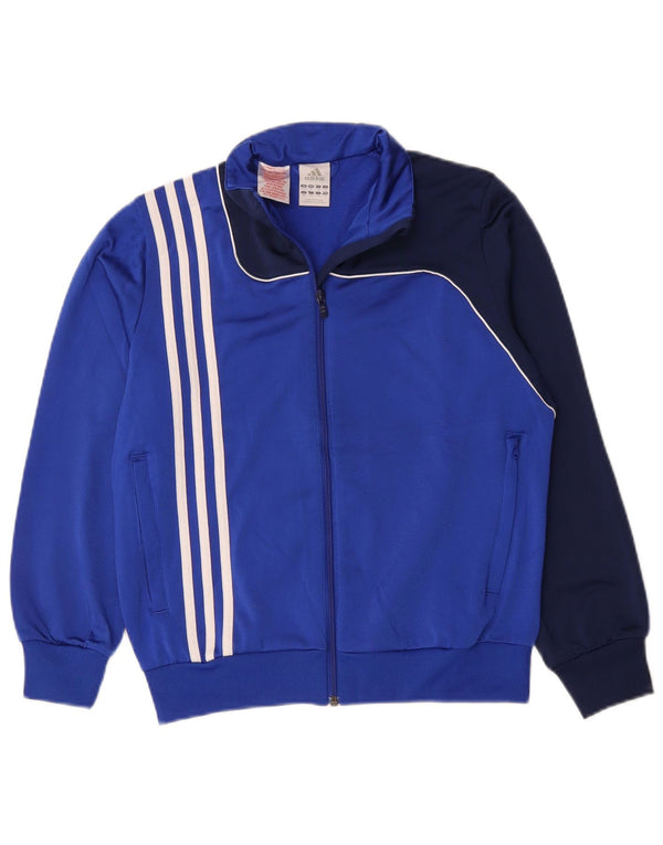 Adidas Boys Tracksuit Top Jacket 11-12 Years Blue Colourblock Polyester